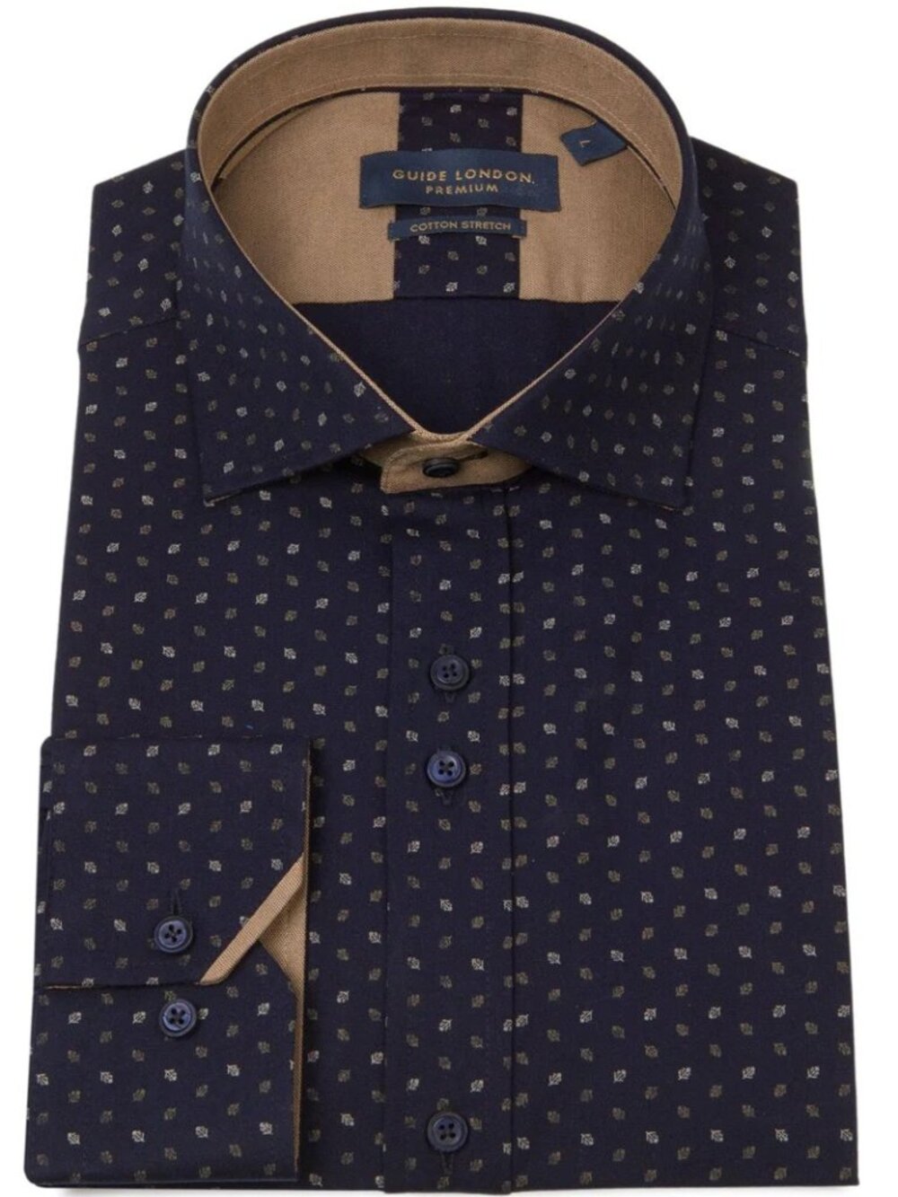Guide London Navy Conversational Motif Print Dress Shirt